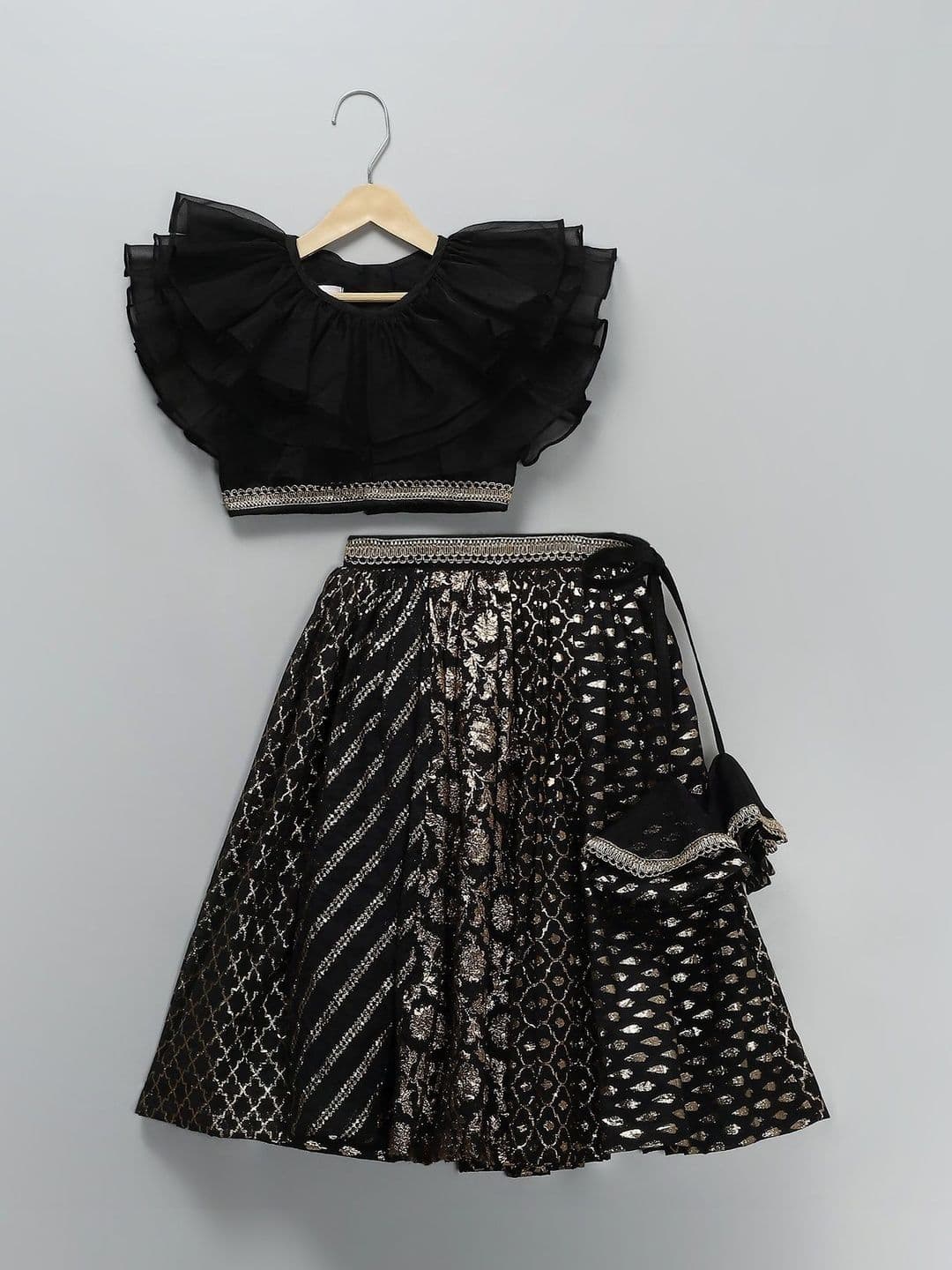 The Little Tales Girls Embellished Foil Print Ready to Wear Lehenga & Blouse With Dupatta - view 1