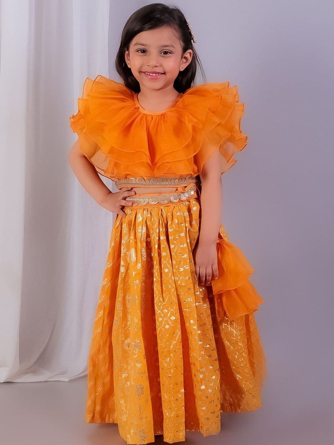 The Little Tales Girls Embellished Foil Print Ready to Wear Lehenga & Blouse - view 1