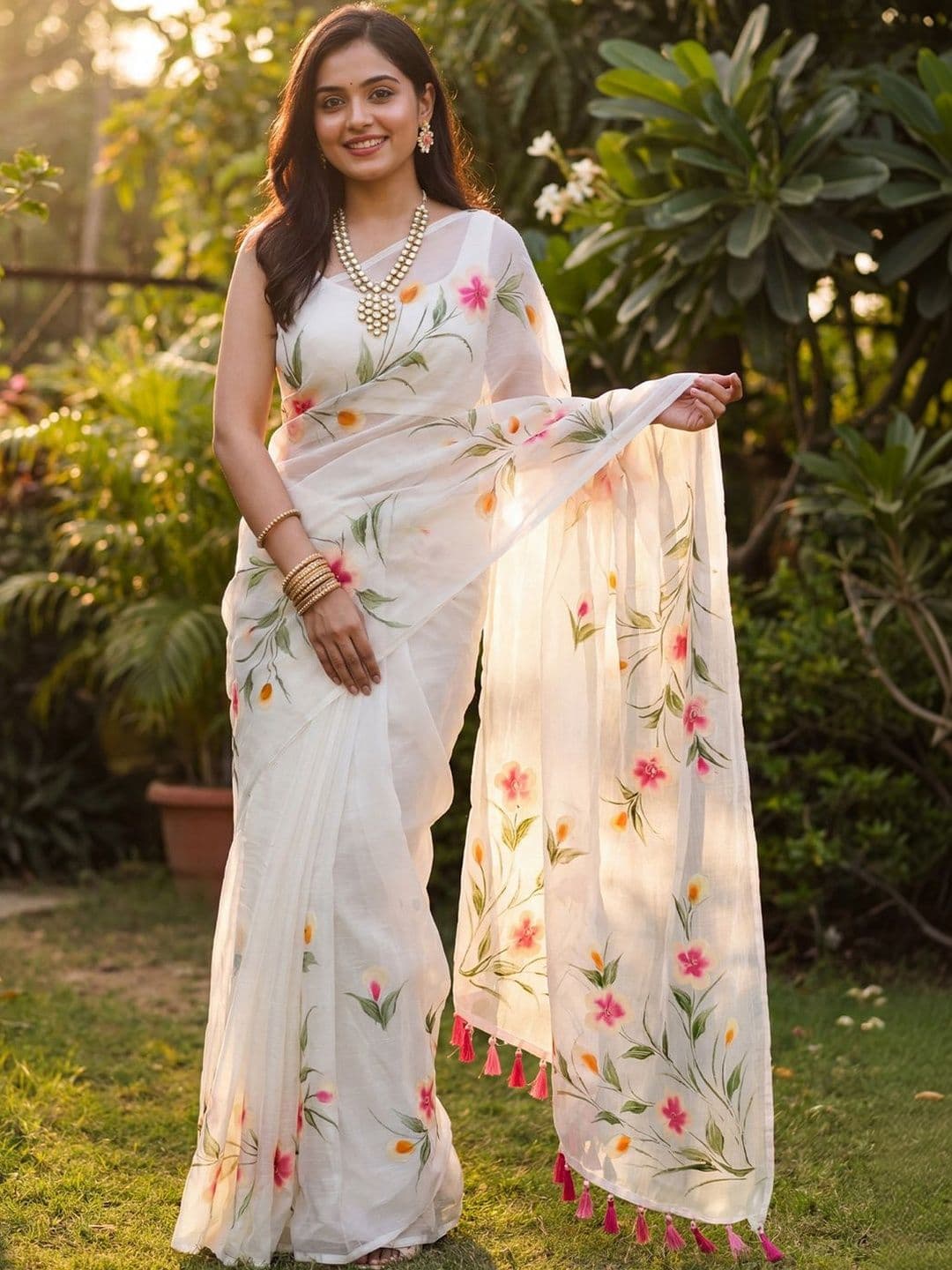 KALINI Floral Printed Pure Chiffon Saree With Blouse Piece - view 1