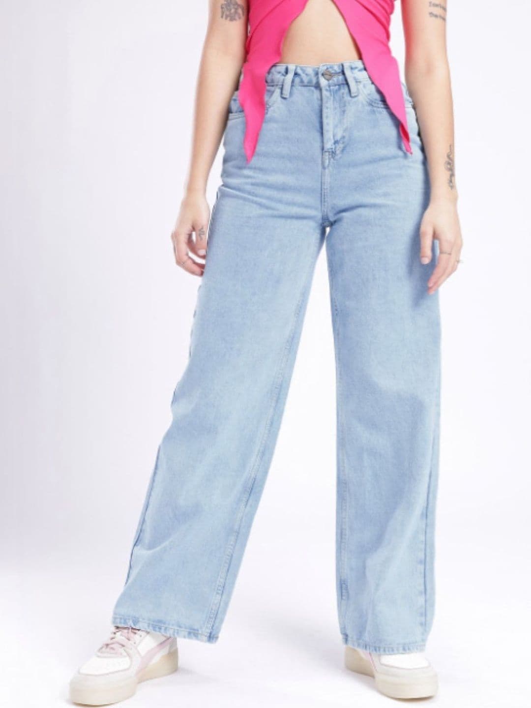 Mast & Harbour Women Classic Straight Fit Mid-Rise Light Fade Stretchable Jeans - view 1