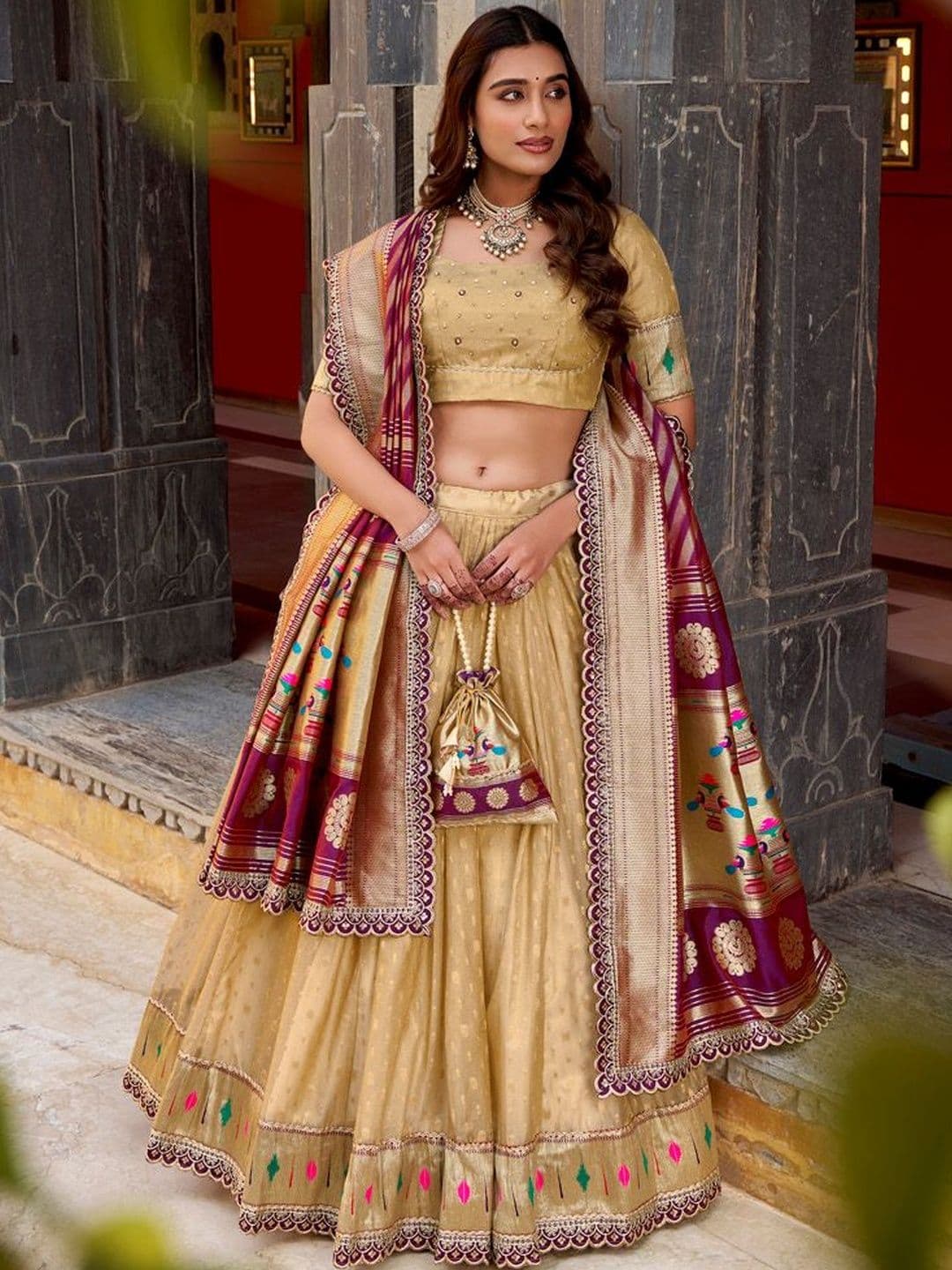 LOOKNBOOK ART Embellished Thread Work Ready To Wear Lehenga & Blouse With Dupatta - view 1