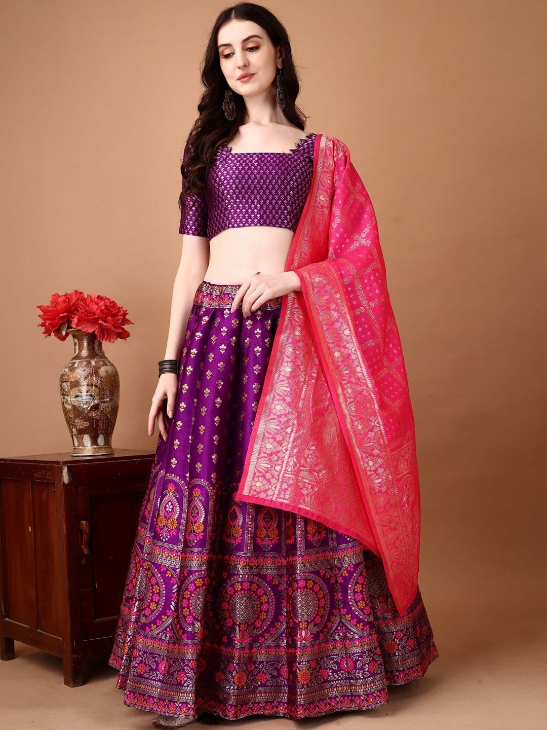 JIVUBA Semi-Stitched Lehenga & Blouse With Dupatta - view 1