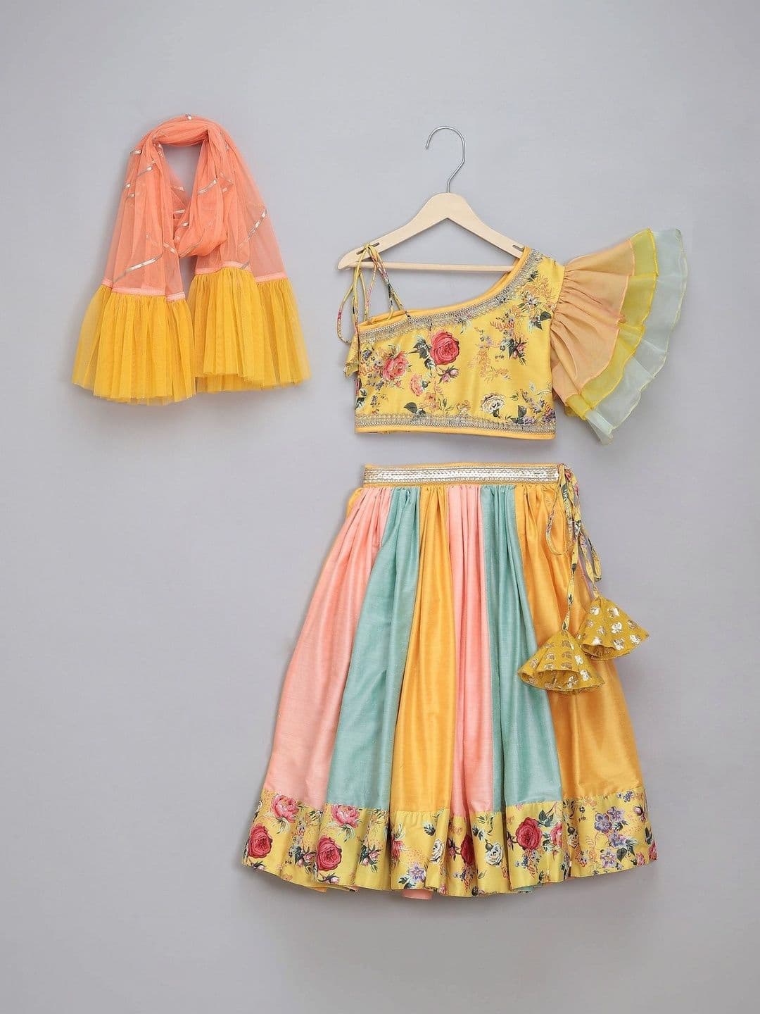 The Little Tales Girls Sequinned Ready to Wear Lehenga & Blouse With Dupatta - view 1