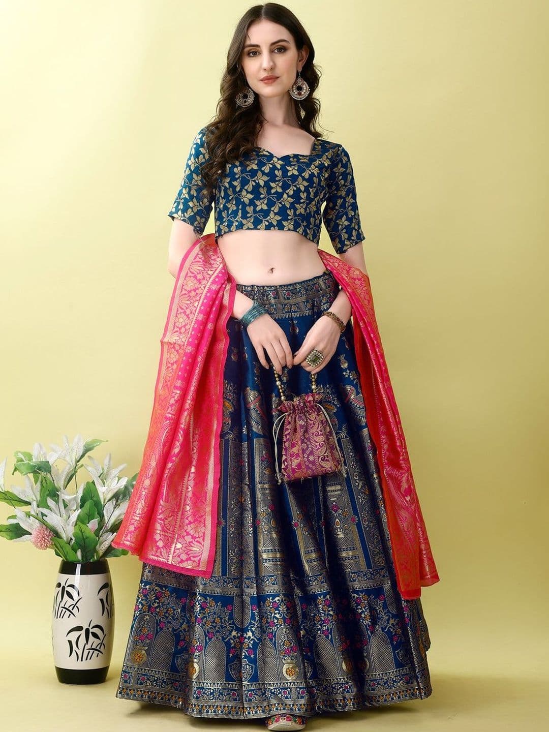 JIVUBA Embellished Semi-Stitched Lehenga & Unstitched Blouse With Dupatta - view 1
