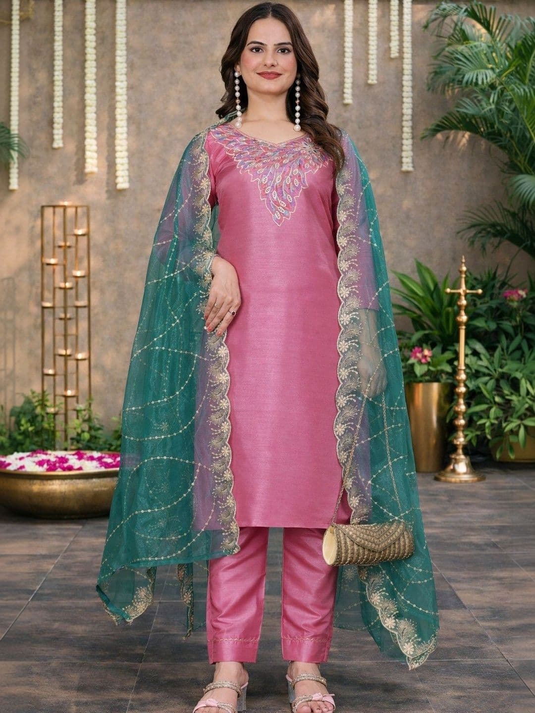 Klotden Women Ethnic Motifs Embroidered Regular Thread Work Kurta with Trousers & With Dupatta - view 1