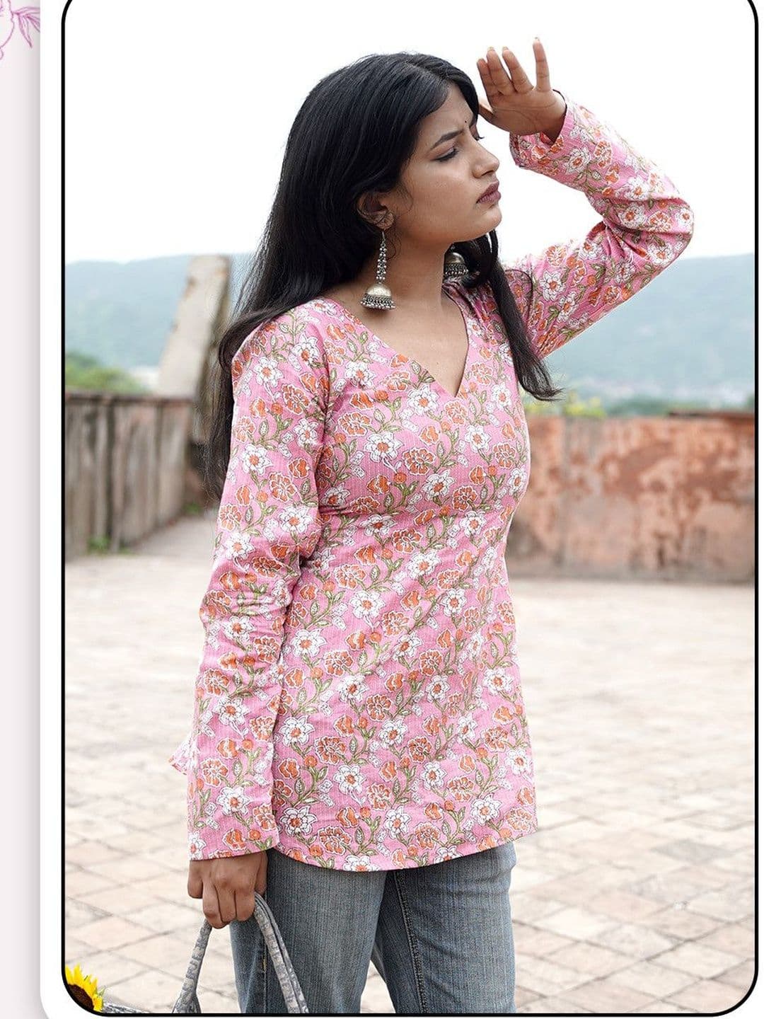 RAJAM Floral Printed V-Neck Pure Cotton Kurti - view 1