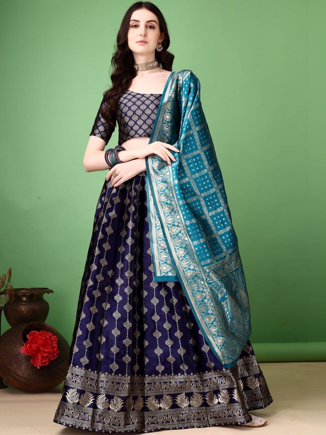 JIVUBA Semi-Stitched Lehenga & Blouse With Dupatta - view 1