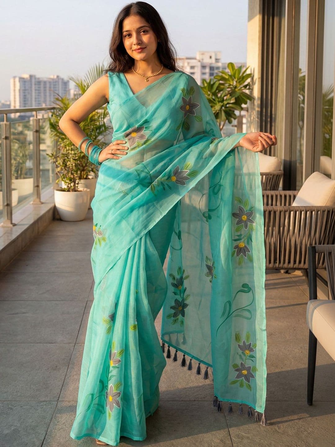 KALINI Floral Pure Chiffon Designer Saree - view 1