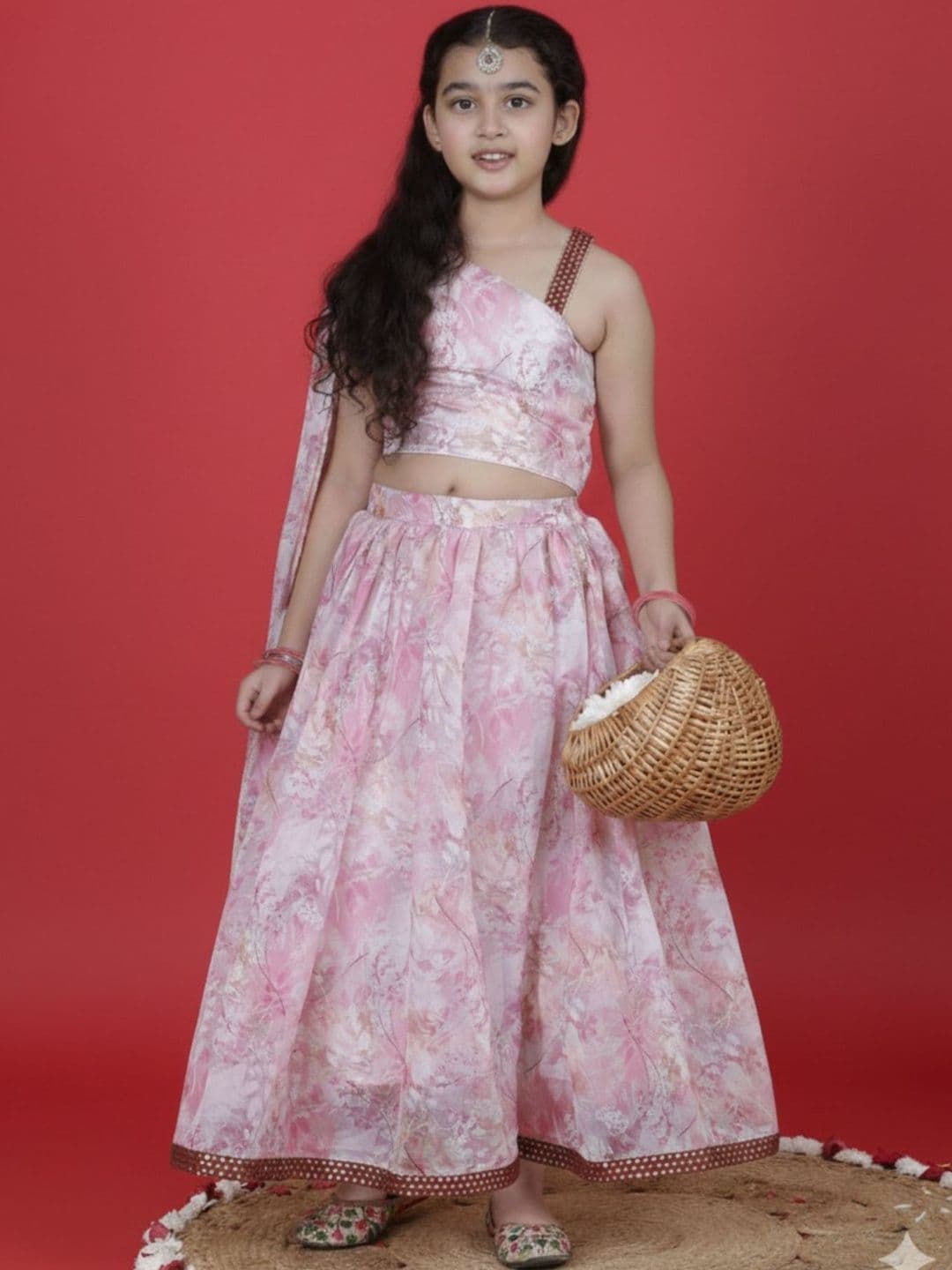 YK Girls Printed Sequinned Ready to Wear Lehenga & Blouse With Dupatta - view 1