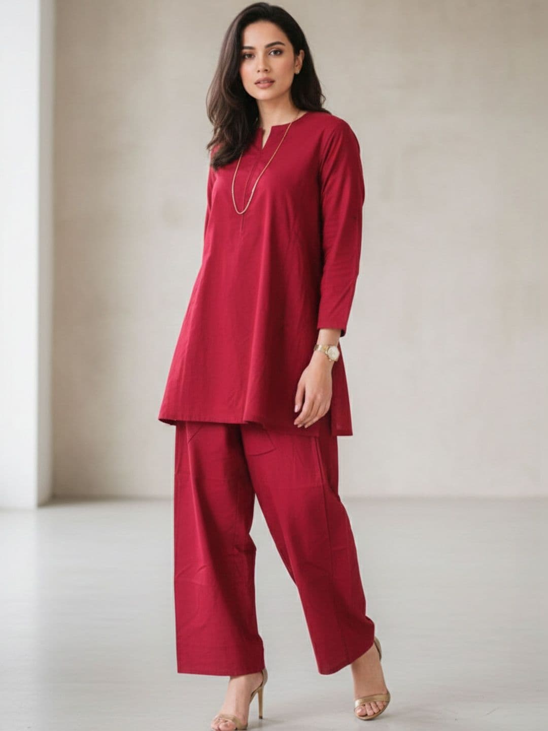 DIVASTRI Women Regular Chanderi Silk Kurta with Palazzos - view 1