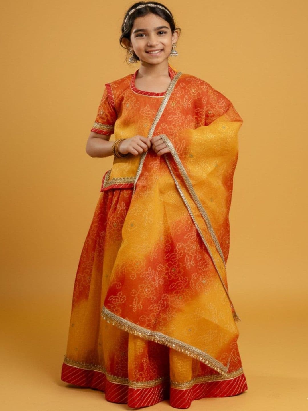 YK Girls Embellished Tie and Dye Ready to Wear Lehenga & Blouse With Dupatta - view 1