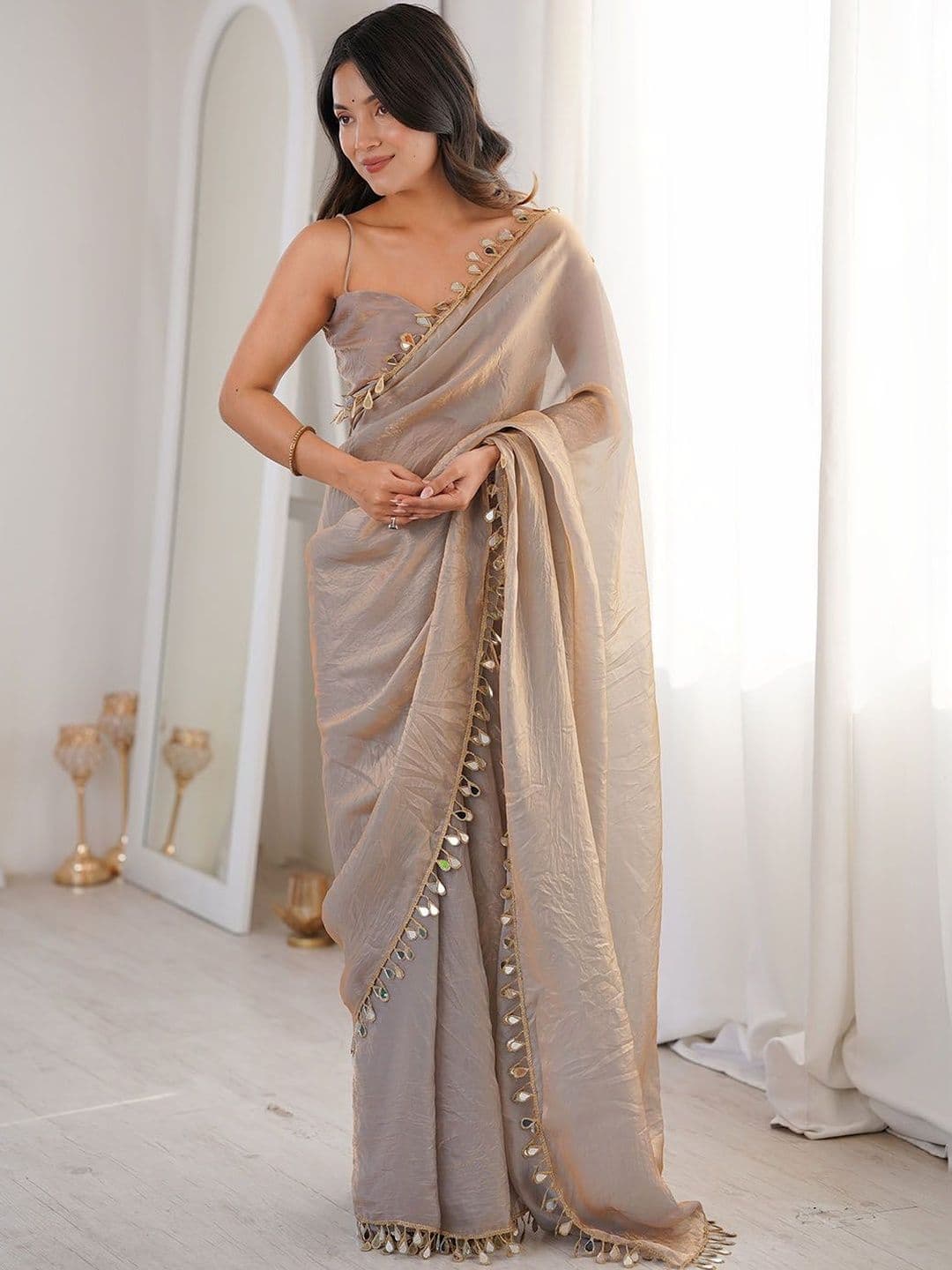 Saree mall Embellished Mirror Work Satin Sarees - view 1