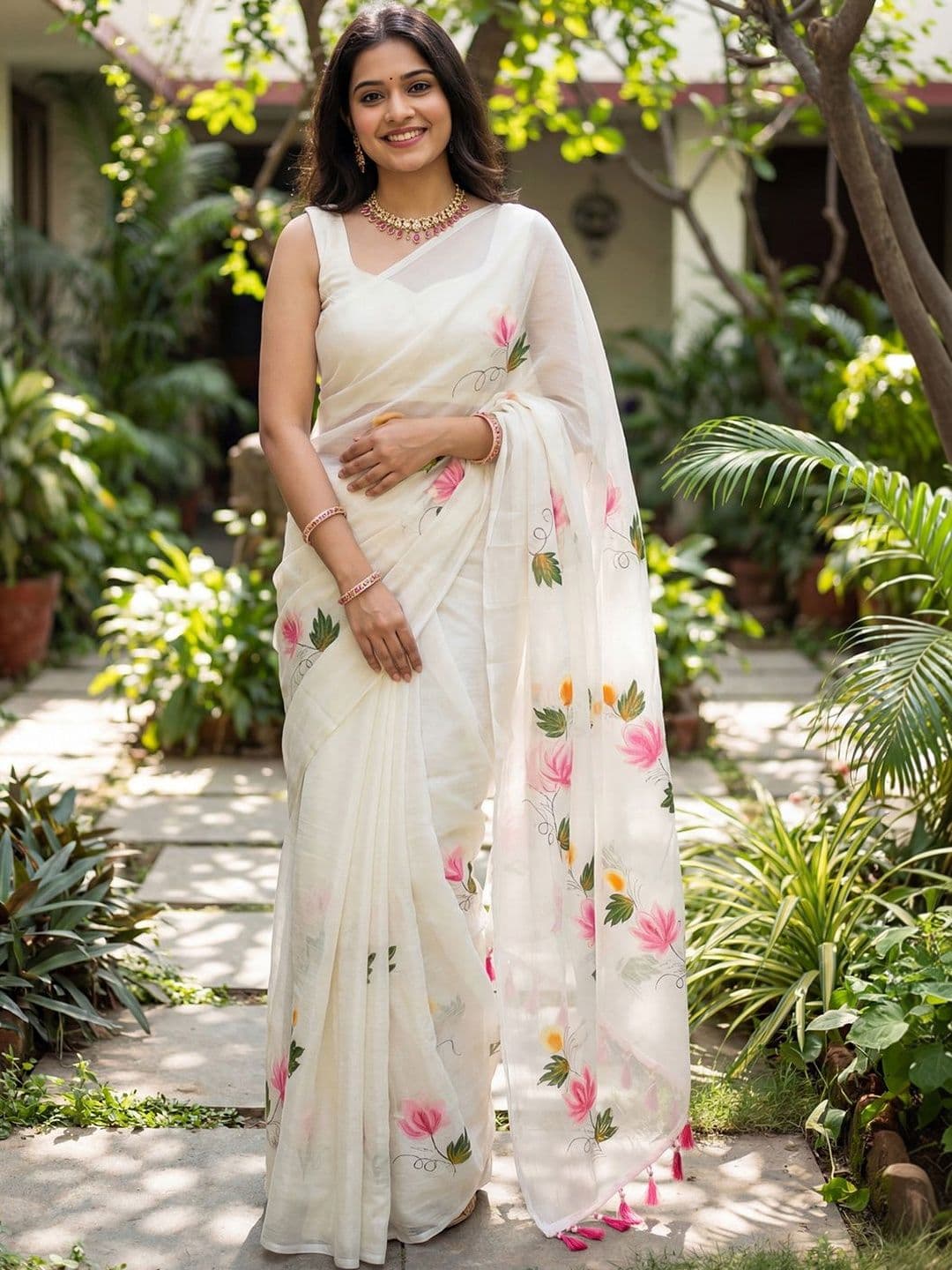 KALINI Floral Pure Chiffon Saree - view 1