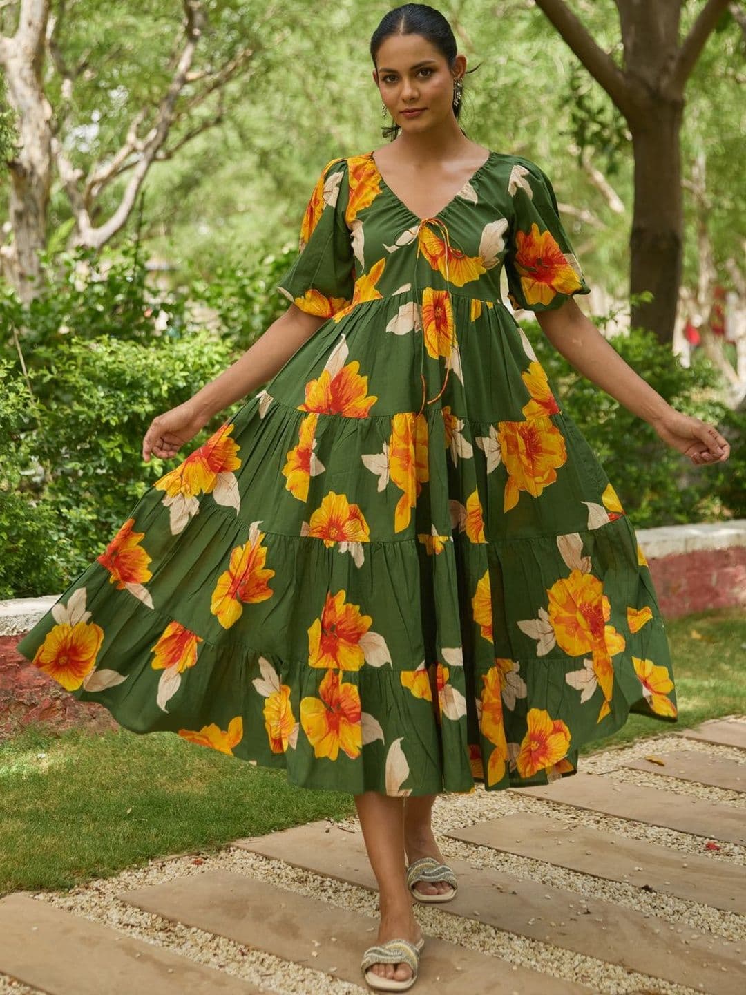 anayna Floral Printed Tiered Dress - view 1