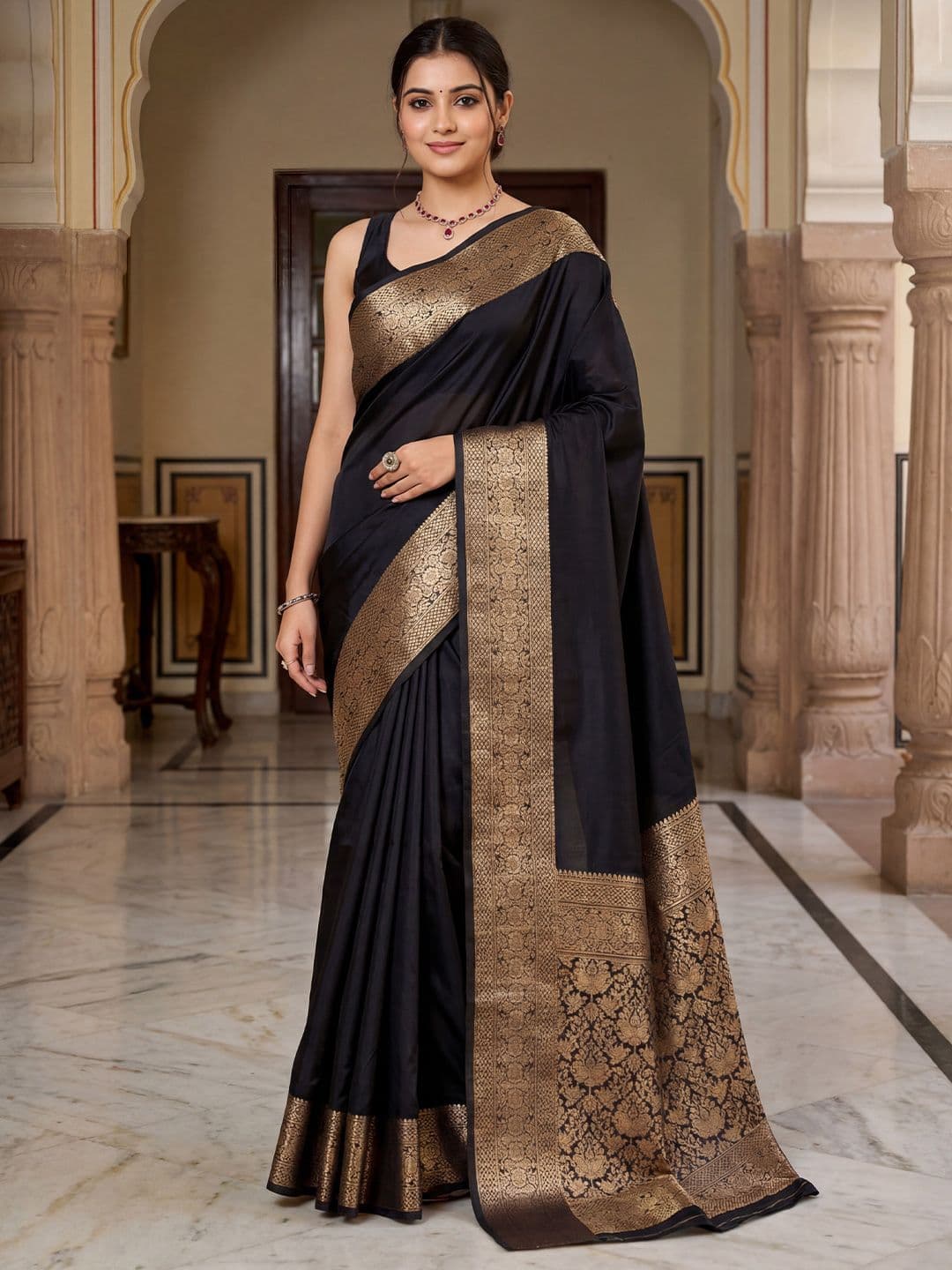 Anouk Rustic Solid Woven Design Zari Art Silk Kanjeevaram Saree - view 1