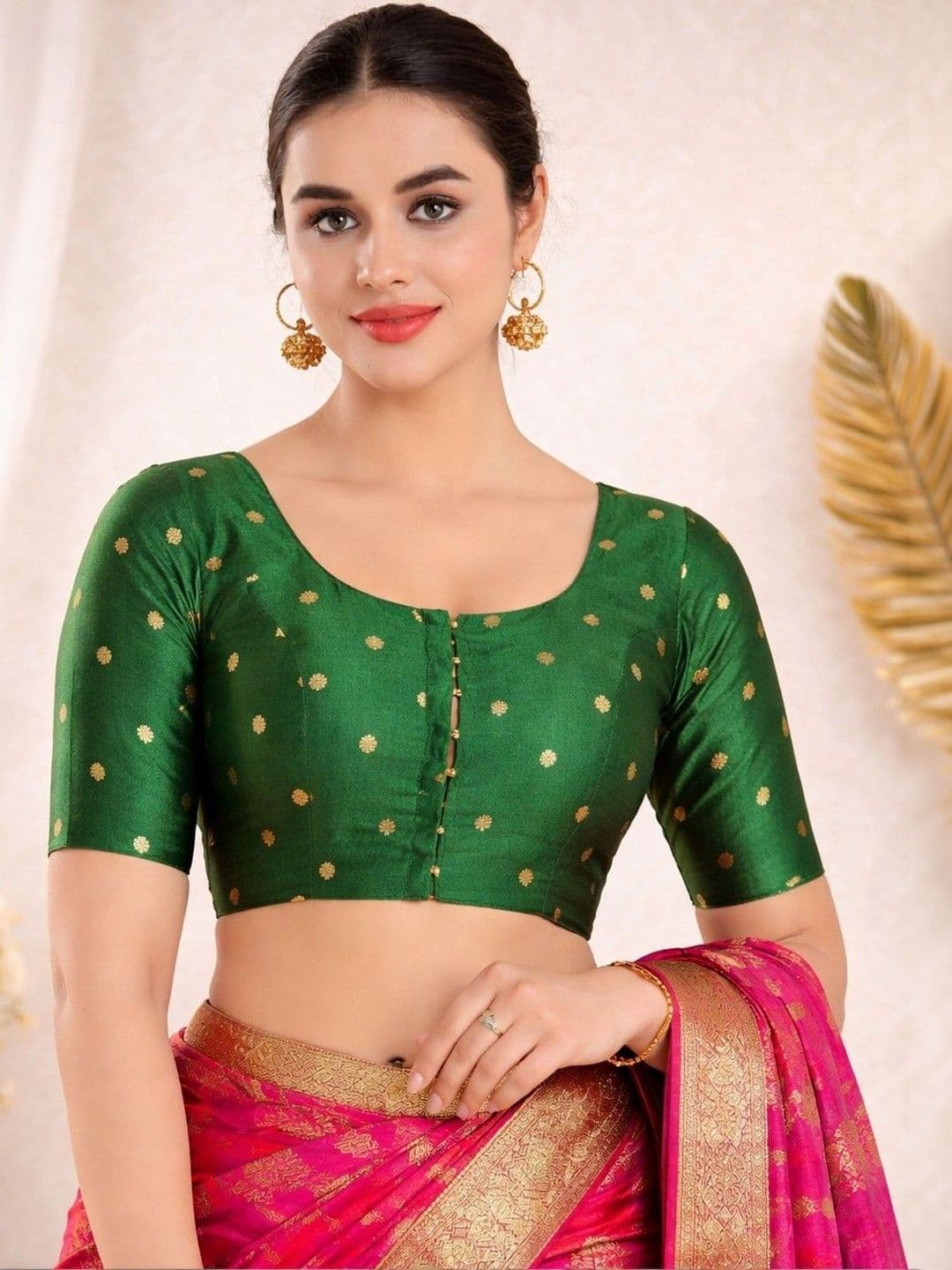VAMAS - THE DESIGNER BLOUSES Brocade Blend Woven Design Zari Readymade Saree Blouse - view 1