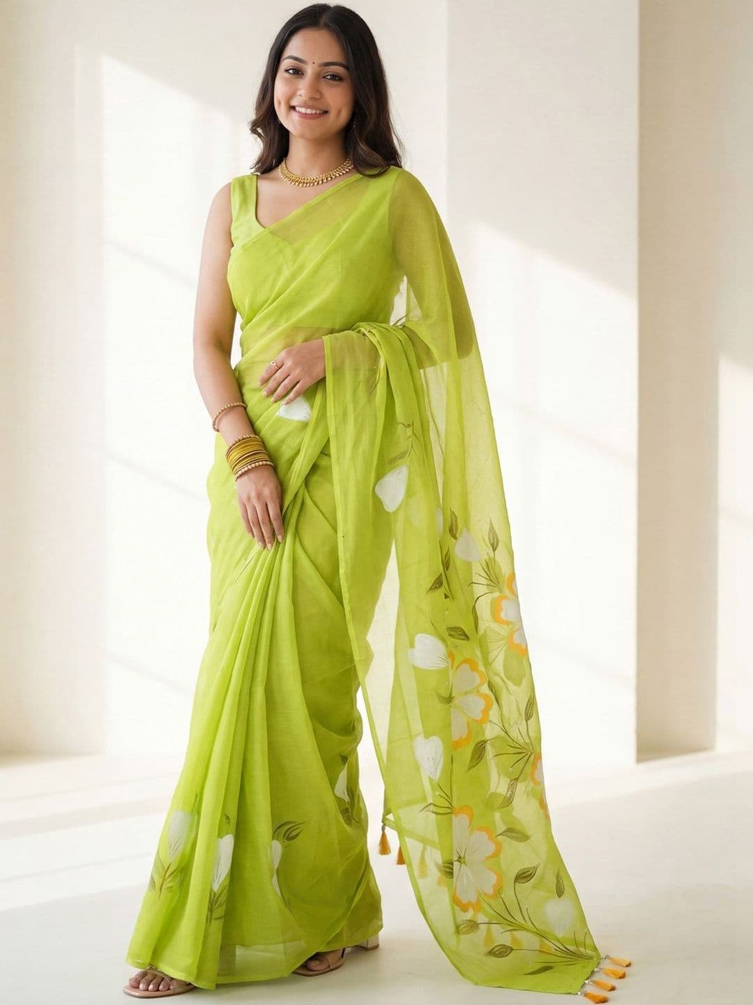 KALINI Floral Pure Chiffon Designer Saree - view 1