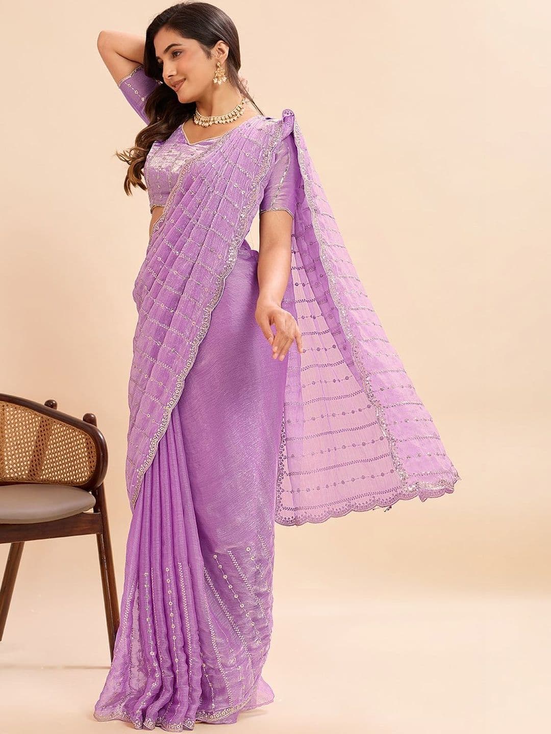 Kandora Embellished Sequinned Pure Chiffon Heavy Work Saree - view 1
