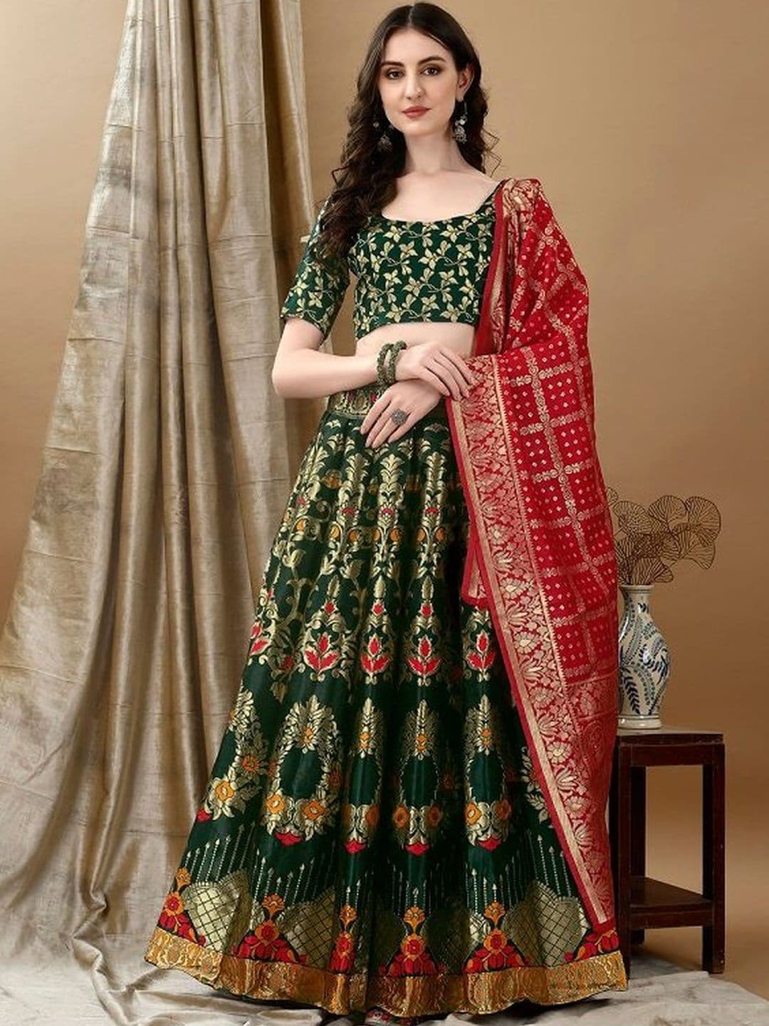 JIVUBA Semi-Stitched Lehenga & Blouse With Dupatta - view 1