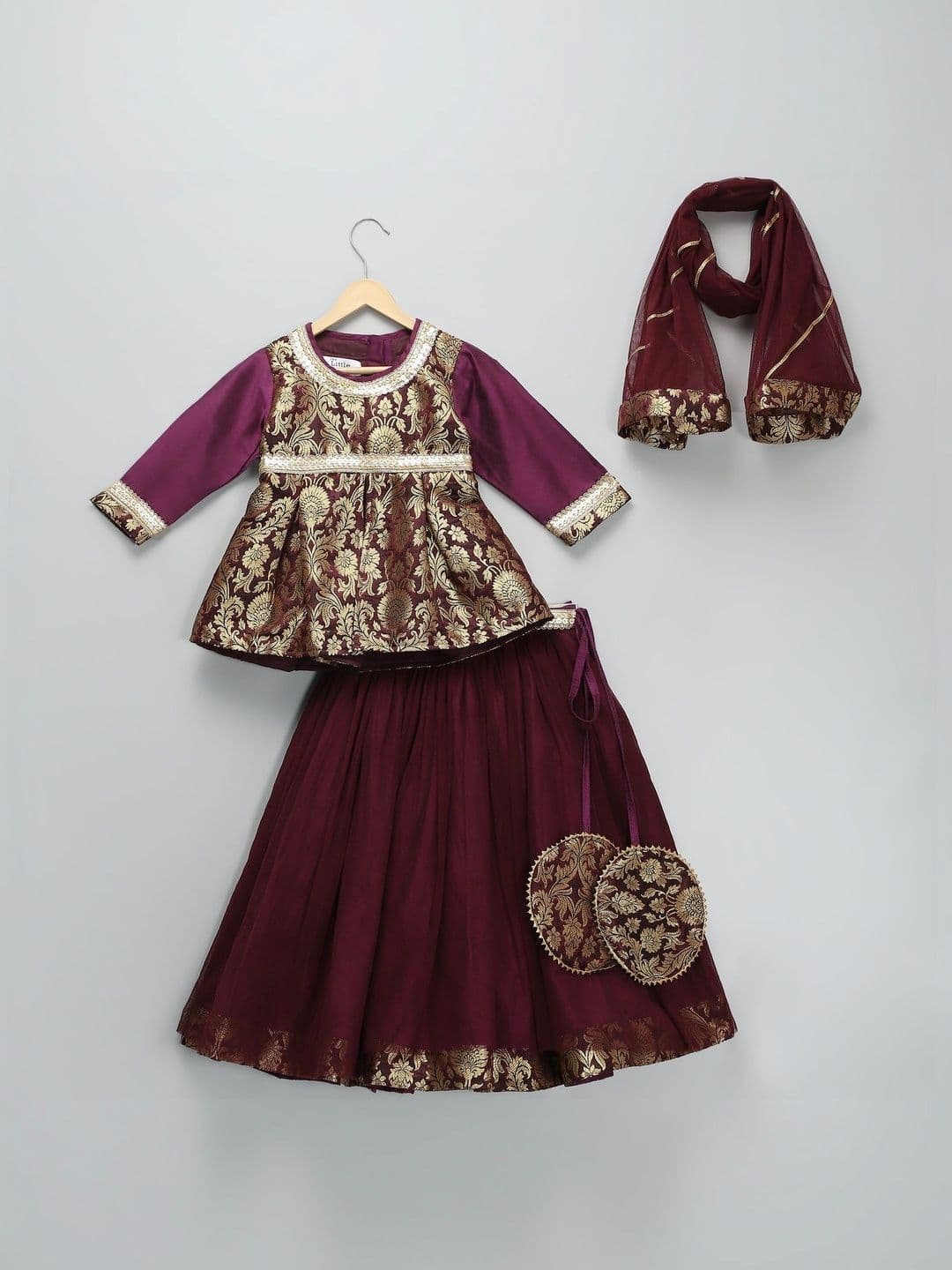 The Little Tales Girls Embroidered Sequinned Ready to Wear Lehenga & Blouse With Dupatta - view 1