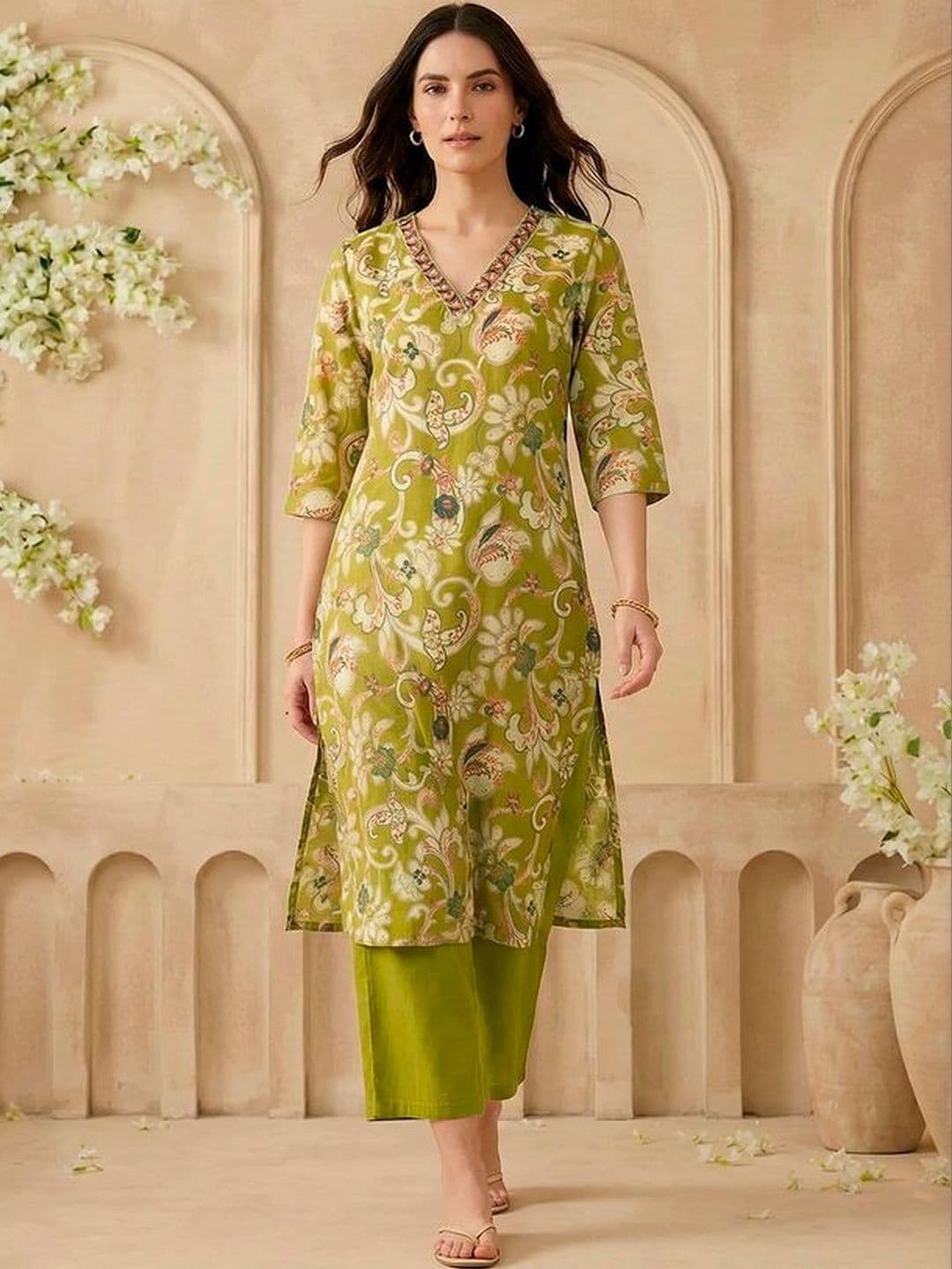 Moda Rapido Women Floral Printed Regular Thread Work Kurta with Trousers - view 1