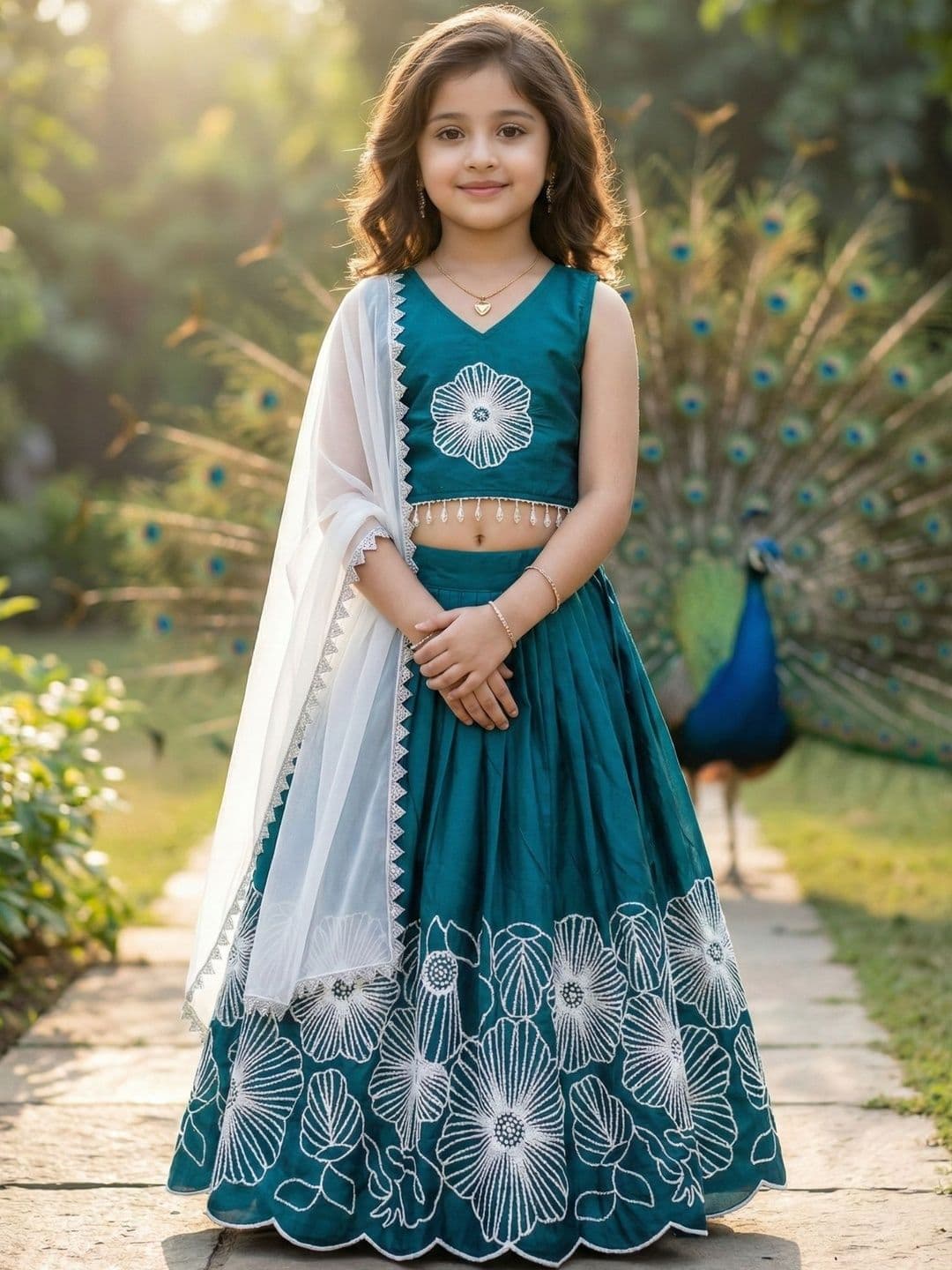 KALINI Girls Embroidered Thread Work Ready to Wear Lehenga & Blouse With Dupatta - view 1