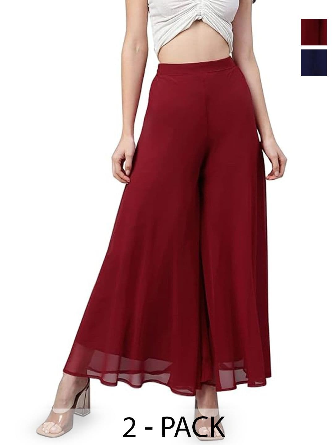 Aura Glam Women 2 Flared Georgette Palazzos - view 1