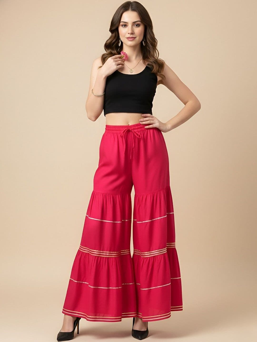 MUFFLY Women Embellished Flared Handloom Ethnic Palazzos - view 1
