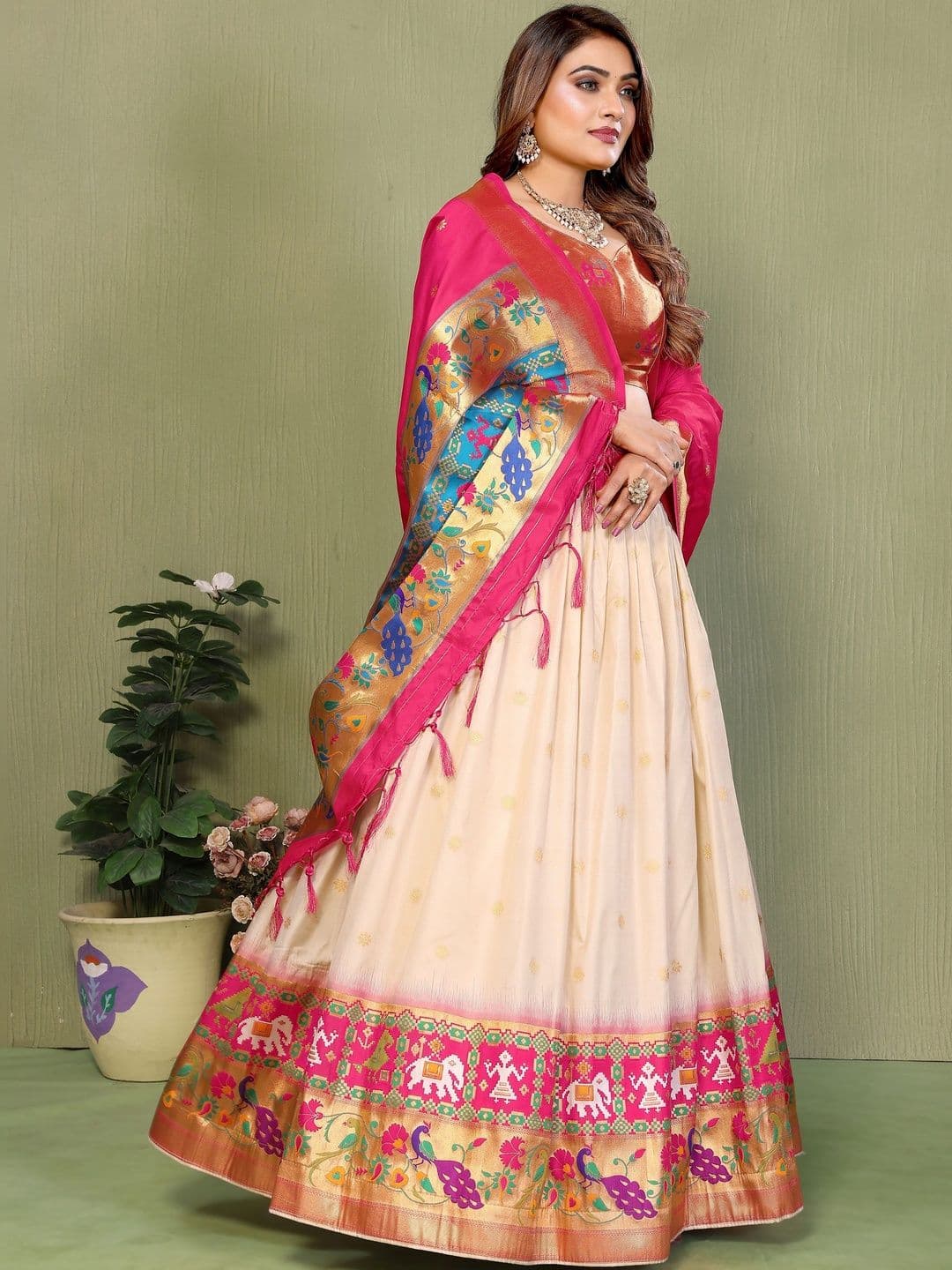House of Pataudi Woven Design Flared Lehenga Choli With Dupatta - view 1