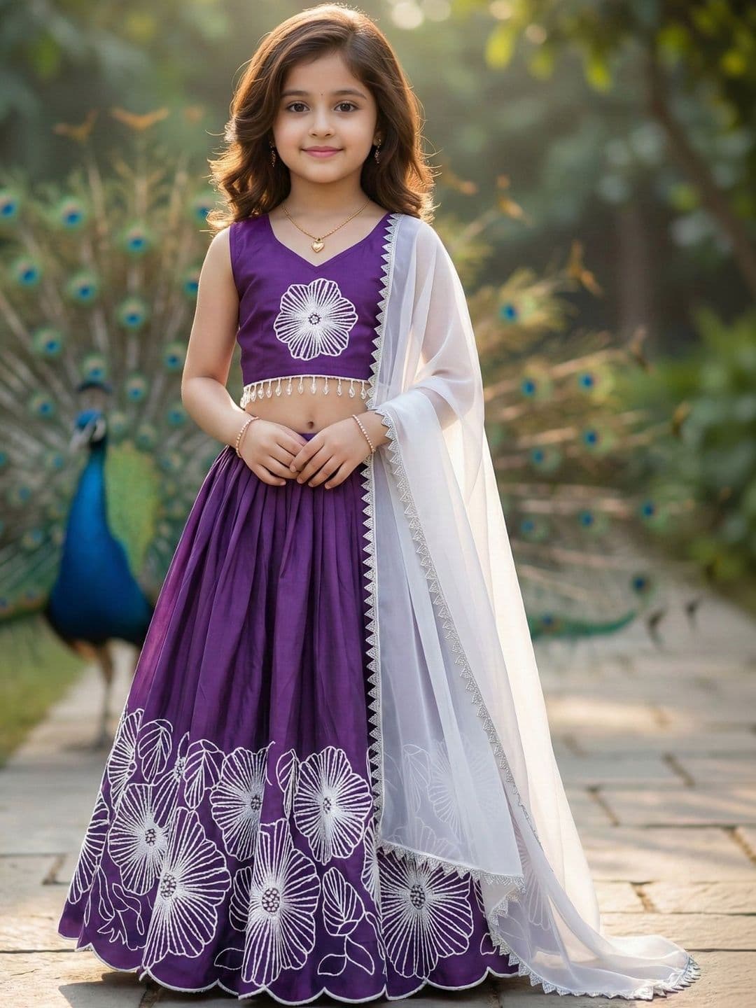 KALINI Girls Embellished Thread Work Ready to Wear Lehenga & Blouse With Dupatta - view 1