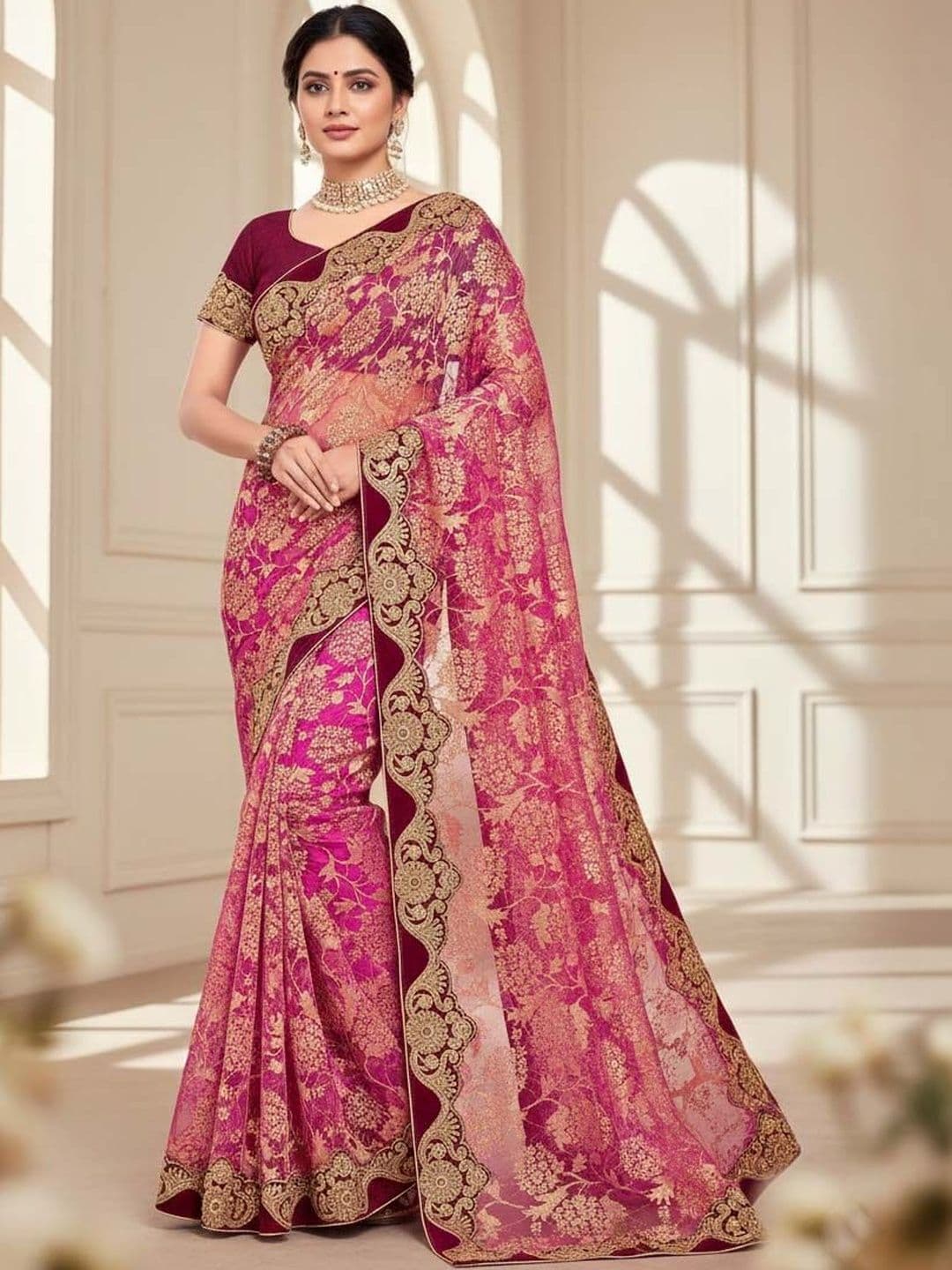 Moda Rapido Floral Embroidered Heavy Work Saree - view 1