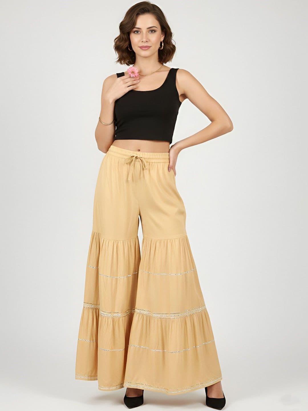 MUFFLY Women Embellished Flared Handloom Ethnic Palazzos - view 1