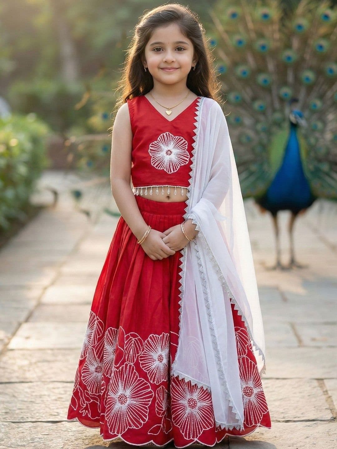 KALINI Girls Embellished Thread Work Ready to Wear Lehenga & Blouse With Dupatta - view 1