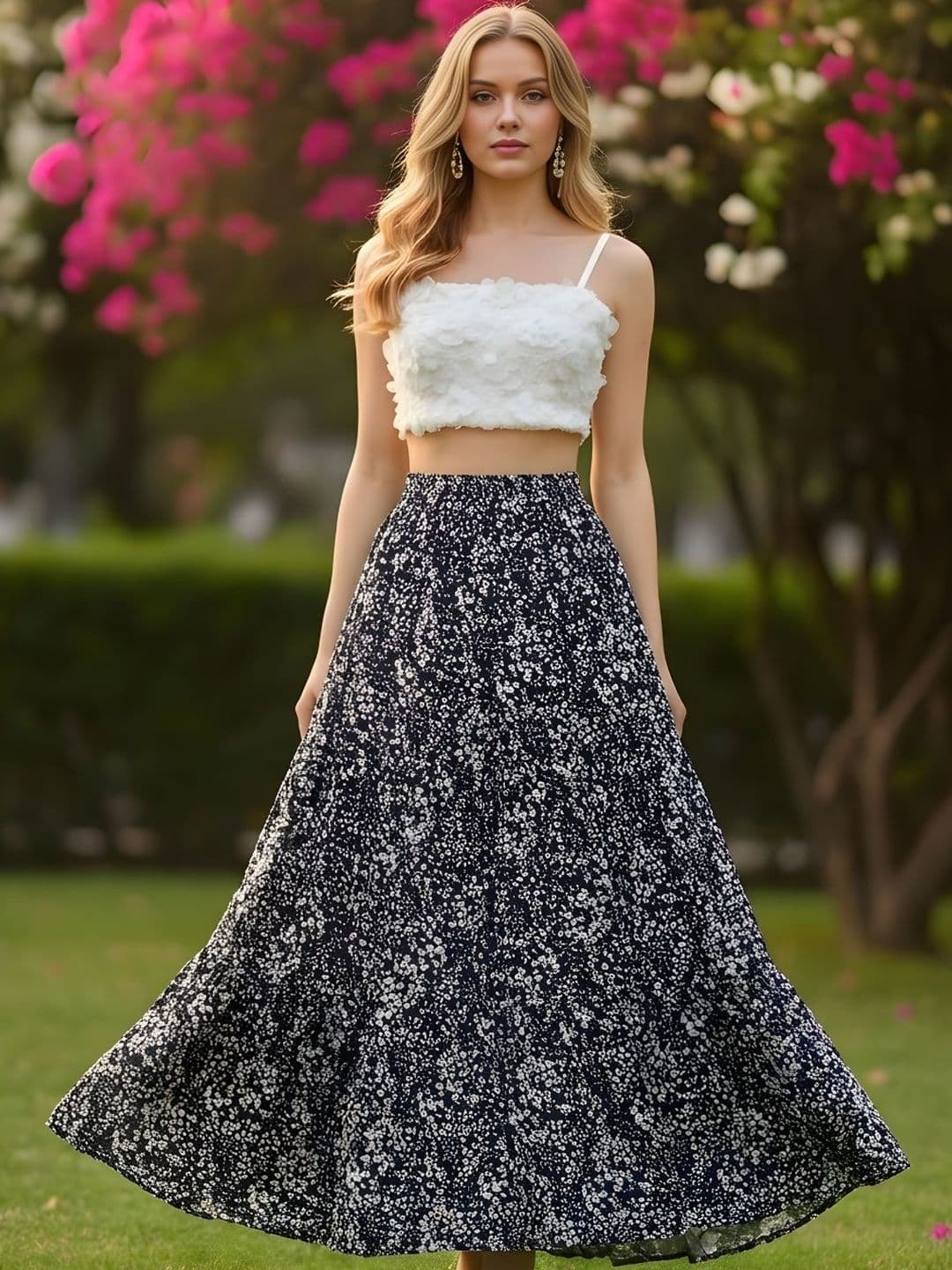 Sera Women Pure Cotton Blend Floral Bohemian Maxi Tiered Skirt - view 1