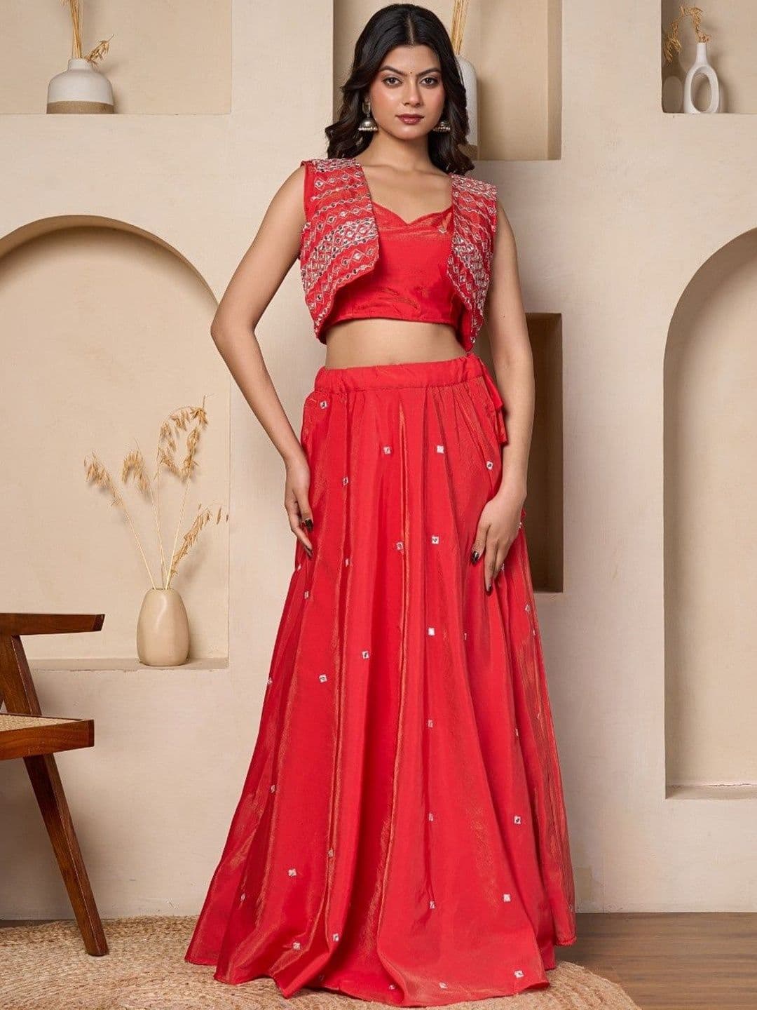 Futra Gabha Embellished Mirror Work Ready to Wear Lehenga & - view 1