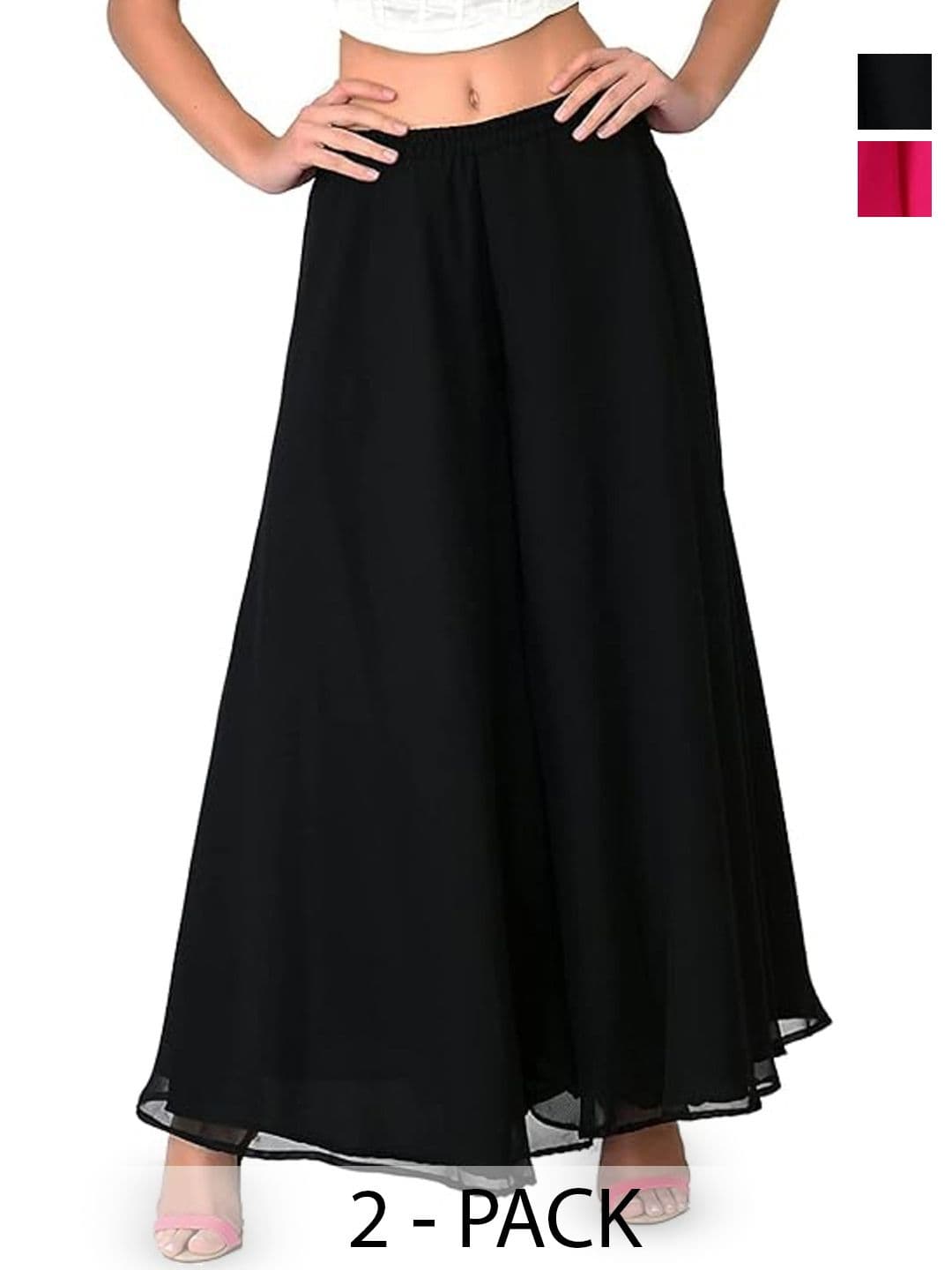 Aura Glam Women 2 Flared Georgette Palazzos - view 1
