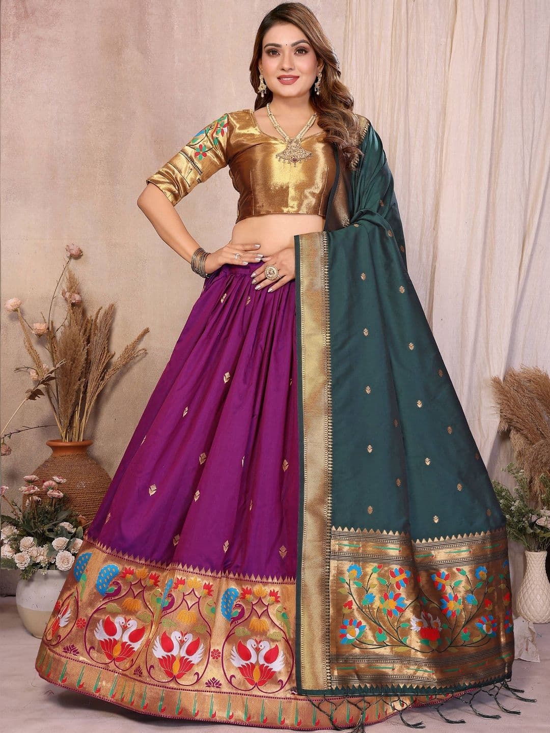 House of Pataudi Woven Design Flared Lehenga Choli With Dupatta - view 1