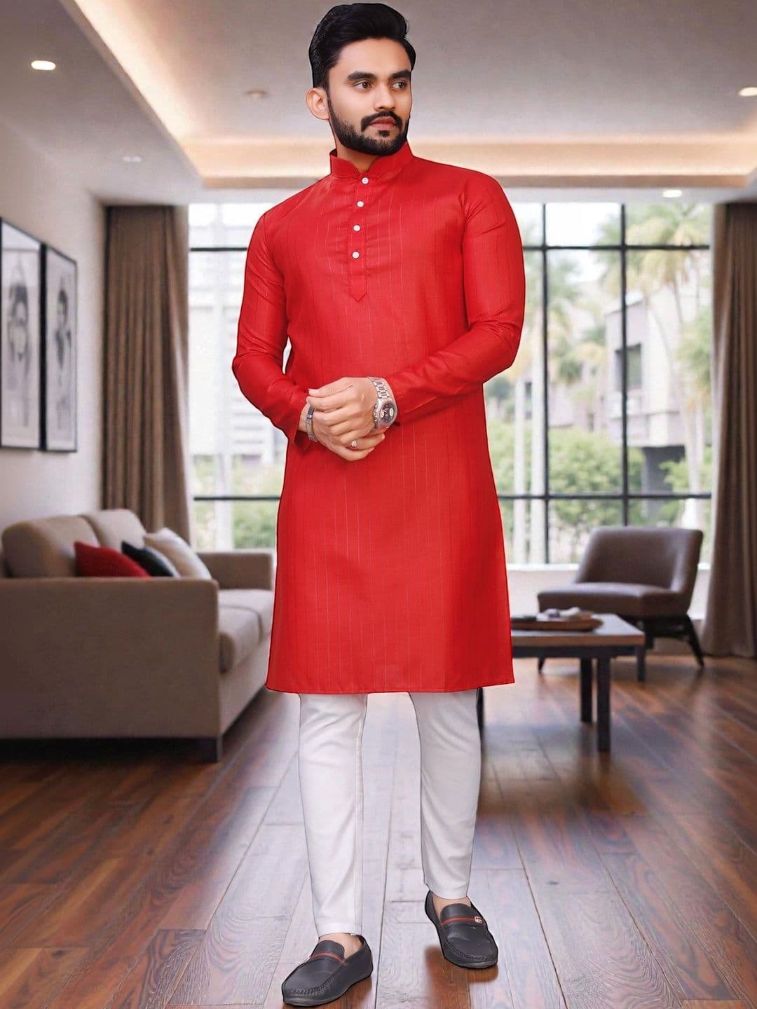 MAITHILI CREATION Mandarin Collar Cotton Kurta - view 1