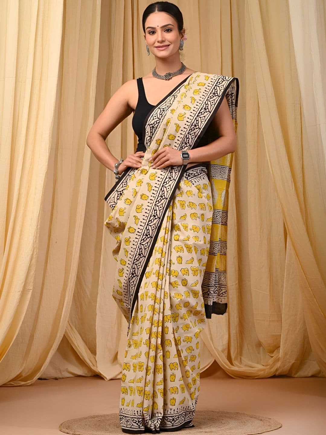 HERE&NOW Ethnic Motifs Pure Cotton Ikat Saree - view 1
