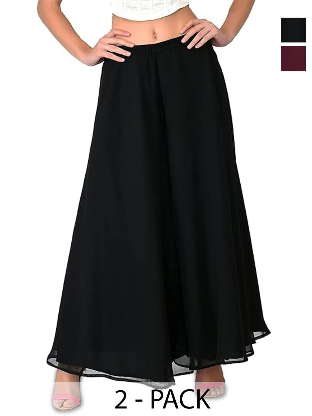 Aura Glam Women 2 Flared Georgette Ethnic Palazzos - view 1
