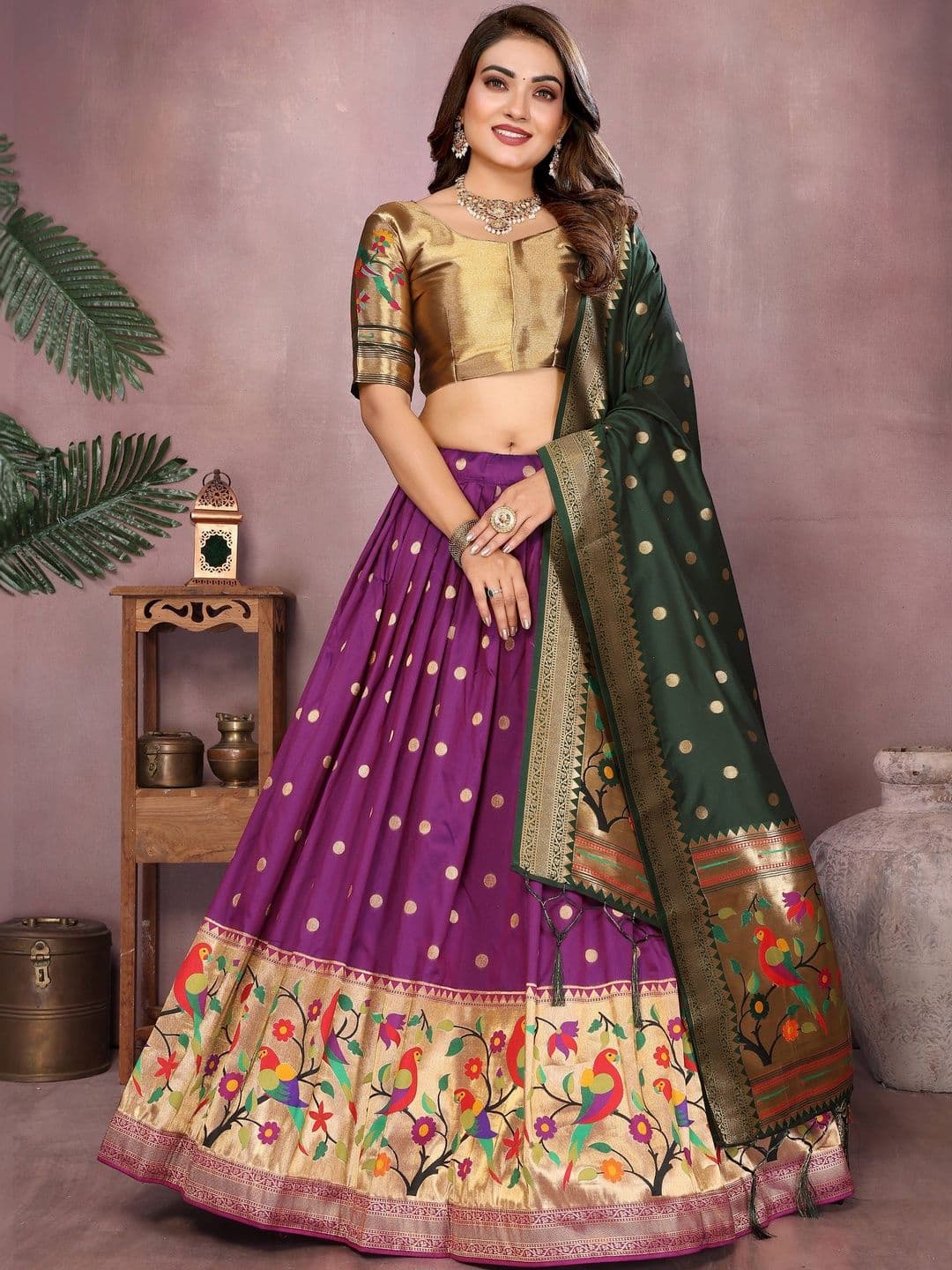 House of Pataudi Woven Design Flared Lehenga Choli With Dupatta - view 1
