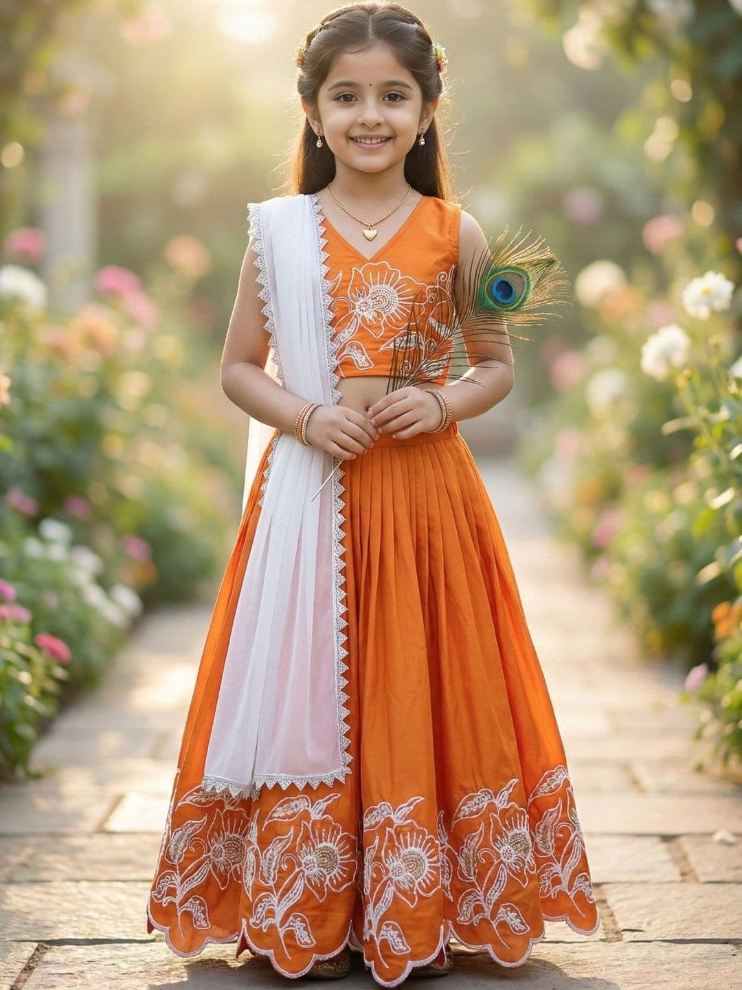 KALINI Girls Embroidered Thread Work Ready to Wear Lehenga & Blouse With Dupatta - view 1