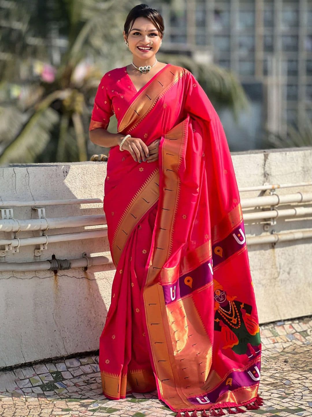 CP TEXTILE Ethnic Motifs Zari Art Silk Heavy Work Paithani Saree - view 1