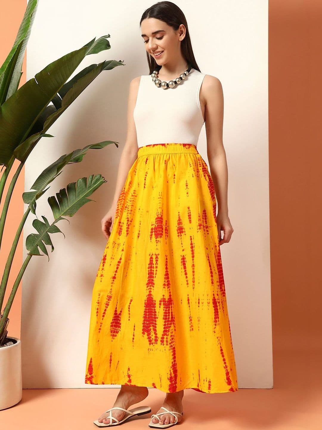 HANDICRAFT PALACE Women Pure Cotton Blend Cotton Cambric Tie and Dye Maxi Flared Skirt - view 1