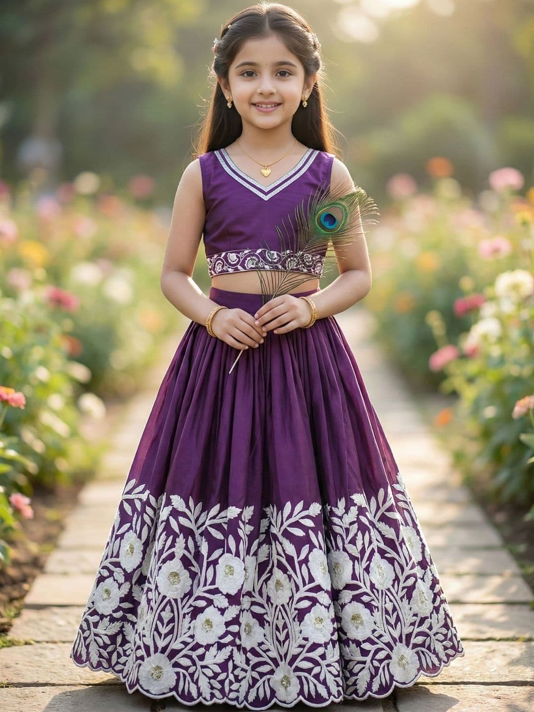 KALINI Girls Embellished Thread Work Ready to Wear Lehenga & - view 1