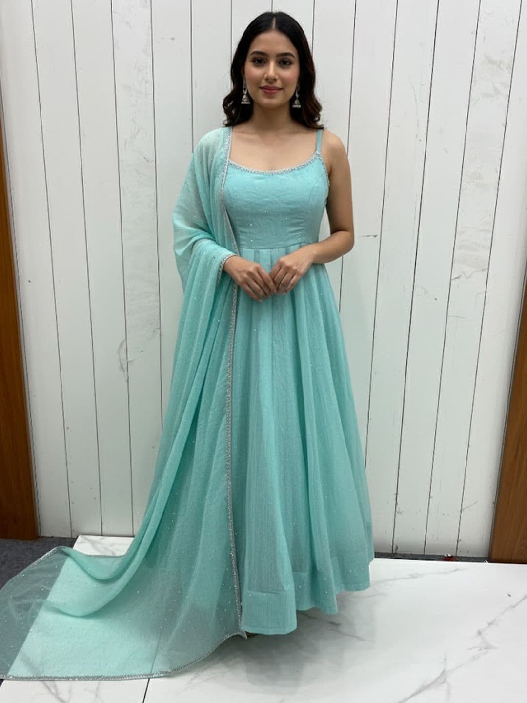 NIRYA Women Dyed Regular Sequinned Kurta with Palazzos & With Dupatta - view 1