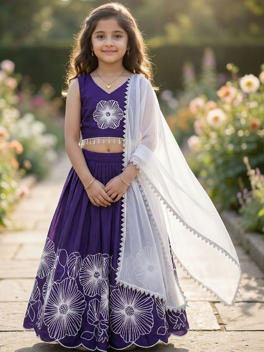 KALINI Girls Embroidered Thread Work Ready to Wear Lehenga & Blouse With Dupatta - view 1