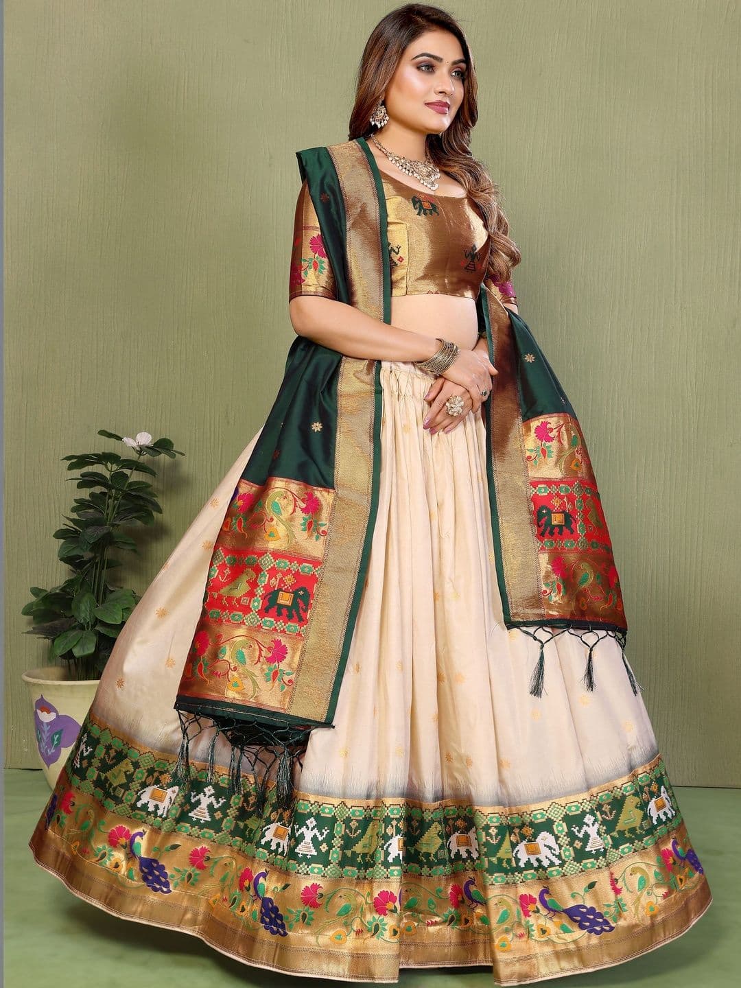 House of Pataudi Woven Design Flared Lehenga Choli With Dupatta - view 1