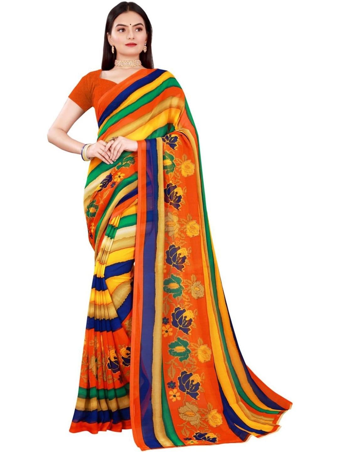 HERE&NOW Floral Poly Georgette Saree - view 1
