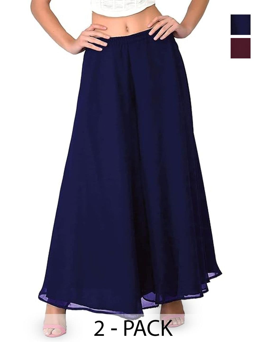 ERUDITE CLUB Women 2 Flared Georgette Ethnic Palazzos - view 1